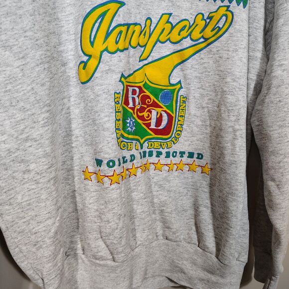 Vtg Jansport Sweatshirt L XL USA 90s Research Development Crest Puffed Graphic - Picture 5 of 9